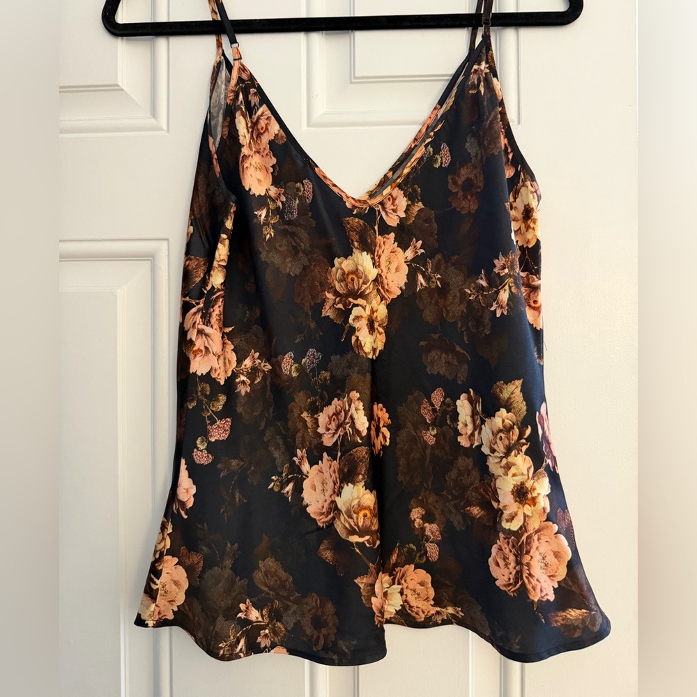 L'AGENCE Floral Camisole in Black and Brown